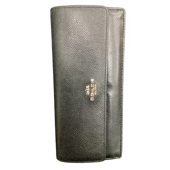 Coach Wallet Women’s One Size Pebbled Leather Slim Envelope Wallet Black - Picture 1 of 8